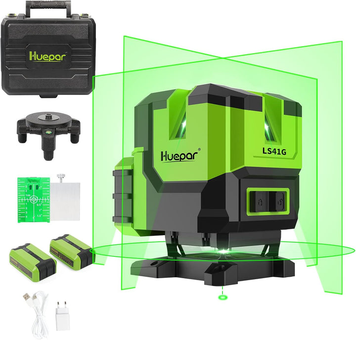 Huepar Multi-Linie Kreuzlinienlaser-4 Vertikale und eine 360° Horizontale Linien mit Lot, grünem Kre
