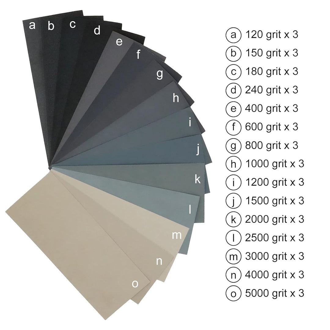 VIBRATITE Wet Dry Schleifpapier Set, 45 Stück Feine Körnung 120 bis 5000 Schleifblatt Sortiment mit