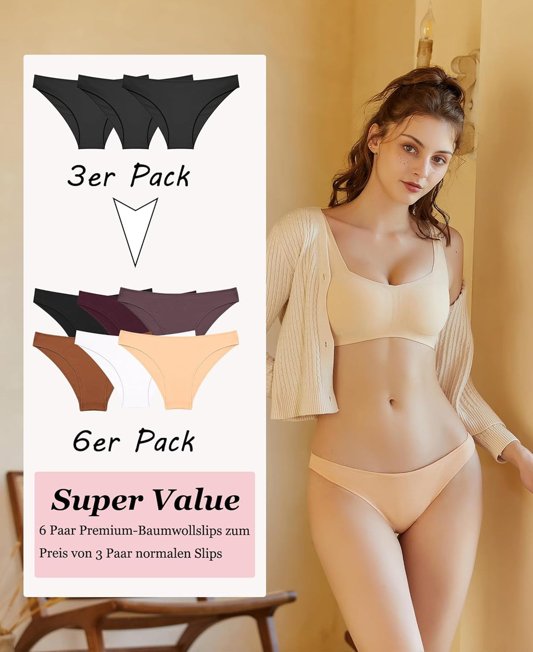 ALL OF ME 6er Pack Unterhosen Damen Baumwolle Unterwäsche Frauen Set Cotton Panties Slips Mehrpack H