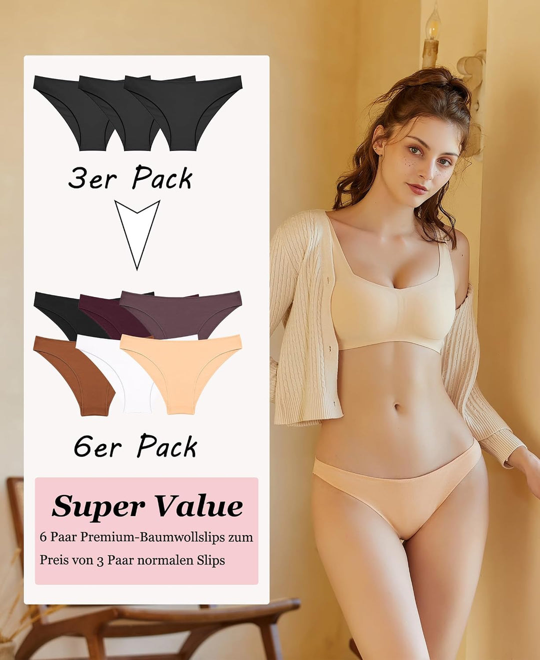 ALL OF ME 6er Pack Unterhosen Damen Baumwolle Unterwäsche Frauen Set Cotton Panties Slips Mehrpack H