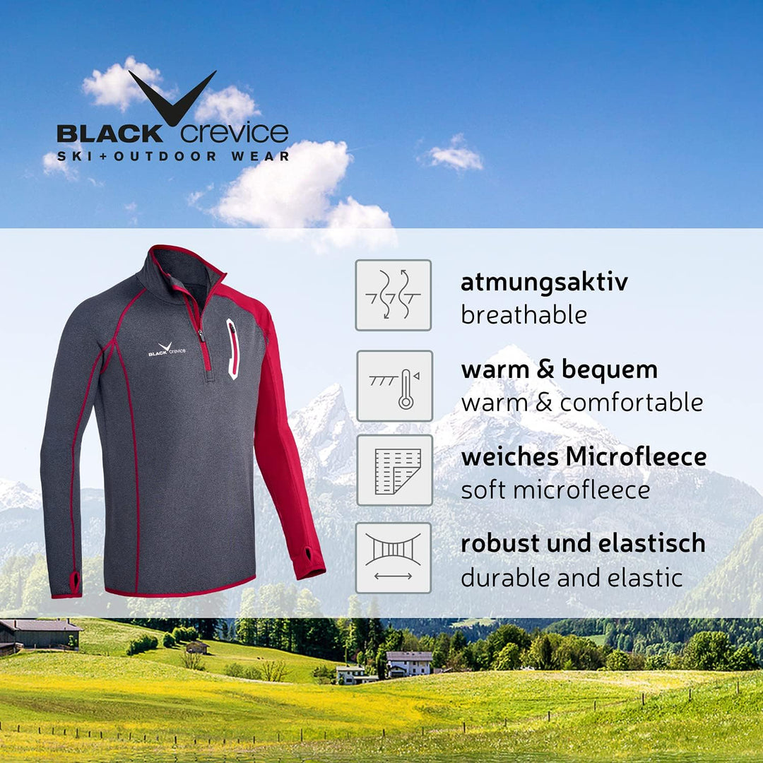 Black Crevice Herren Microfleece Pullover Second Layer Midlayer BCR297137 Blood Red/Steel Blue XXL,