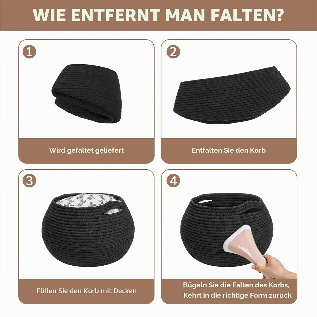 TIMEYARD Korb Aufbewahrung, Wäschekorb Schwarz, Korb Geflochten, Körbe für Regal, Toilettenpapier Au