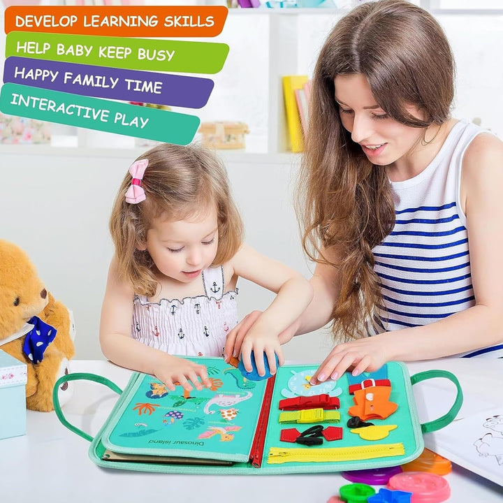 Pädagogisches Montessori-Filztafelbuch mit Griff – Lernen von Zahnrädern, Schnürsenkeln, Knöpfen, Re