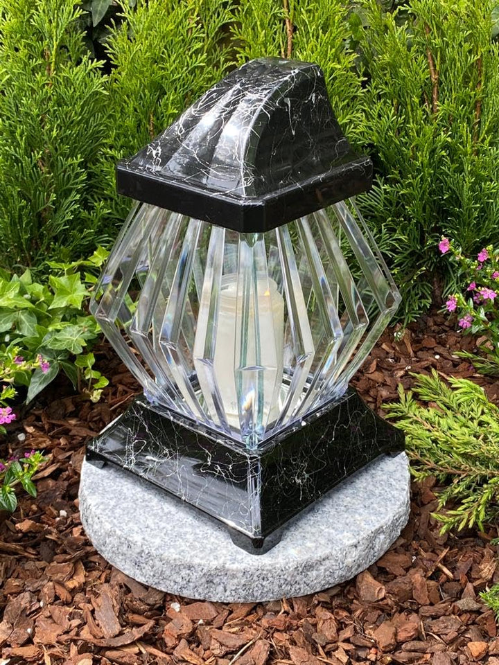 Grablampe Grablicht 3D Effekt Silber Marmor Handmade NEU Grablicht Grabkerze Grabdekoration Grabschm