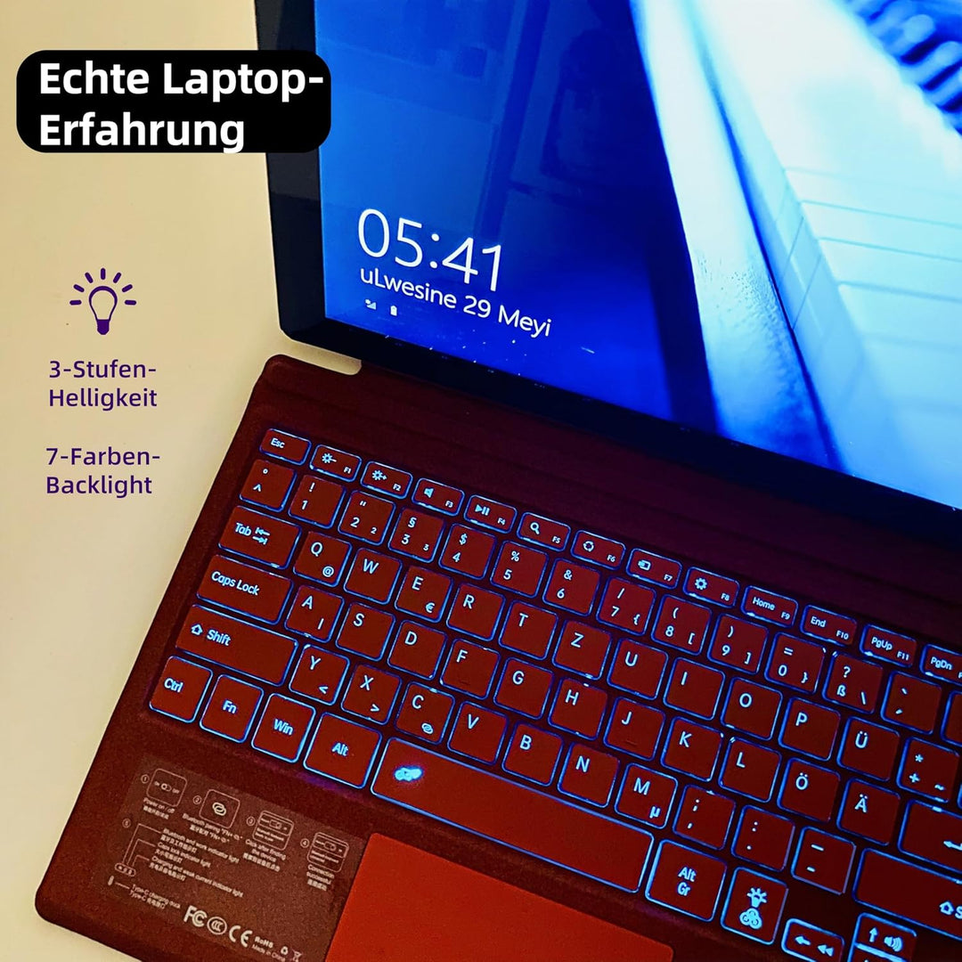 Deutsche QWERTZ Layout Tastatur für Microsoft Surface Pro 11/10 / 9/8 / X, 13 Zoll - Ultraflaches, b