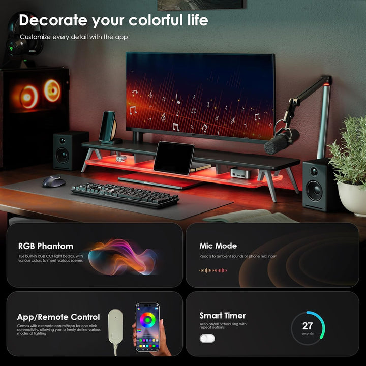 Fenge Monitorständer Riser mit Acrylablage und App-Steuerung LED Lights 108cm Grosser Computerstände