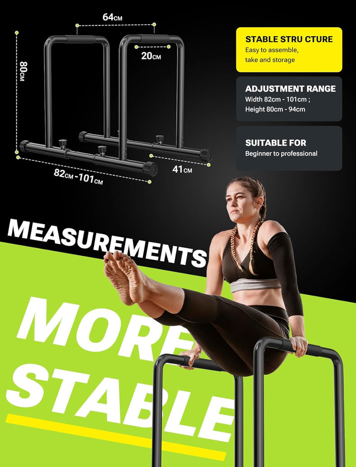 Yoleo Verstellbare Dip Barren – 500 kg Dip-Station, tragbar, funktional, Fitness-Bar mit Sicherheits