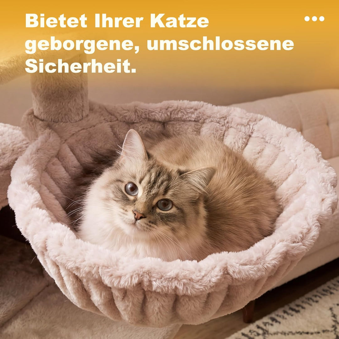 Hey-brother Kratzbaum, 111 cm Katzenbaum mit Spielzeug, Katzenkratzbaum mit Plattform, Hängematte un