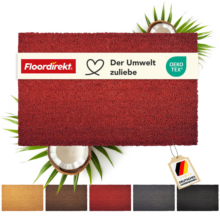 Floordirekt Fussmatte für Innen und Aussen, 100x100 cm Rot, Türmatte aus Kokos, Schmutzfangmatte für