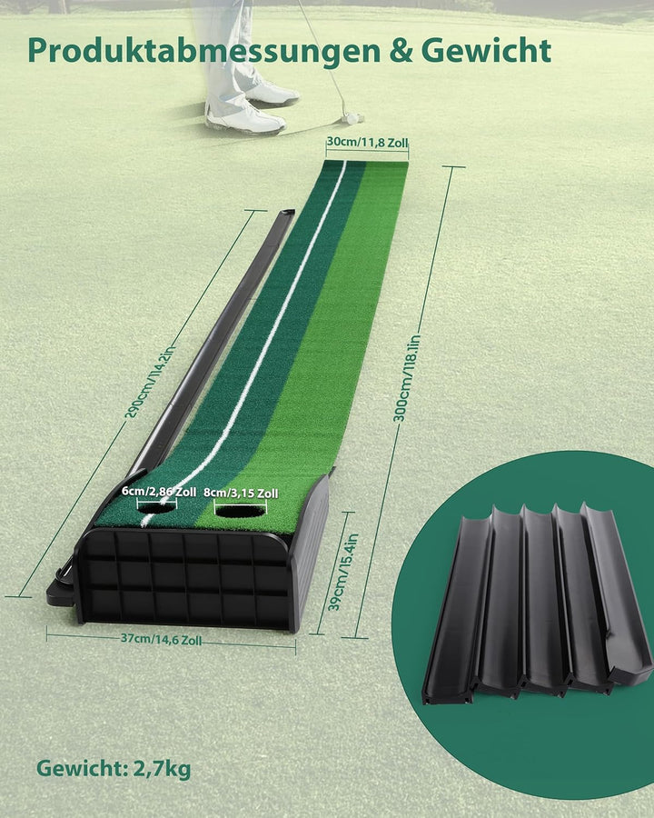 Signstek Golf Putting Matte mit automatischer Ballrückgabe Schwarz - Ohne Bälle, Selbstmontage, Schw