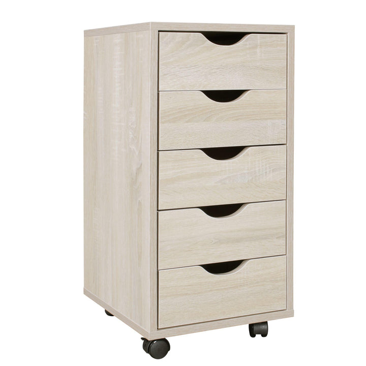 FineBuy Kinder Rollcontainer 33 x 64 x 38 cm Holz 5 Schubladen, Moderner Schubladencontainer mit Rol