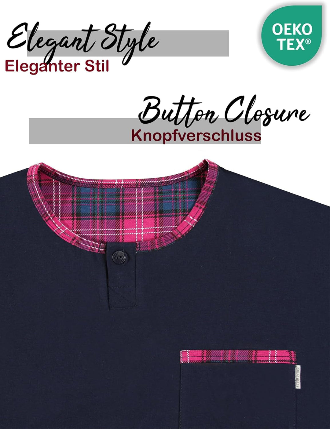 sesto senso Herren Schlafanzug Lang Baumwolle Pyjama Langarm Shirt mit Tasche Pyjamahose Zweiteilig