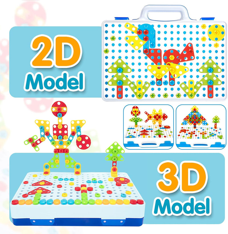 Wisplye Mosaik Steckspiel Spielzeug ab 3 4 5 Jahre Kinder, 237 Stück Montessori 3D&2D Puzzle Pädagog