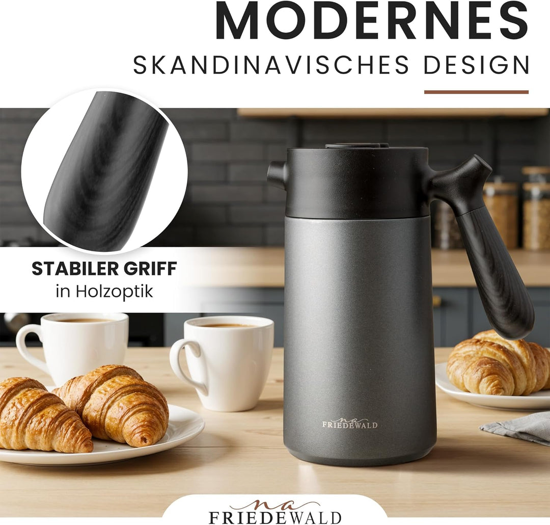 Friedewald® Thermo French Press - für Kaffee & Tee - 1L/8 Tassen - für Camping und Zuhause - doppelw