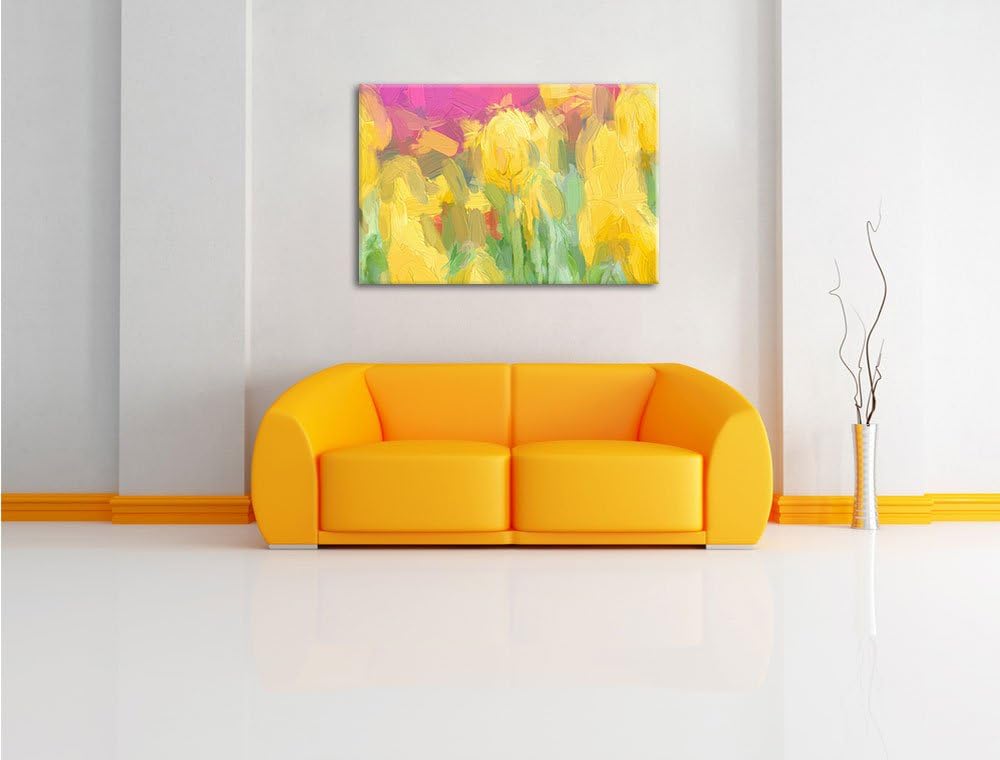 Pixxprint gelbe Tulpen im Frühling als Leinwandbild/Grösse: 100x70 cm/Wandbild/Kunstdruck/fertig bes