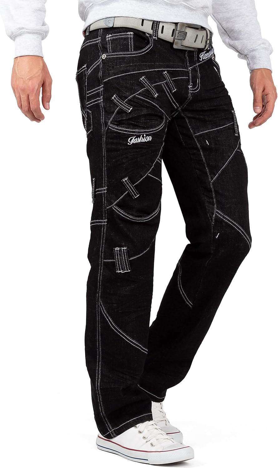 Kosmo Lupo Herren Jeans Extravagant Besondere Designs 29W / 32L Schwarz - 09, 29W / 32L Schwarz - 09