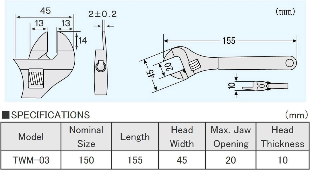Verstellbar Schraubenschlüssel, Rollgabelschlüssel mit 2mm-dünnen Backen, ideal für Fahrrad, Motorra