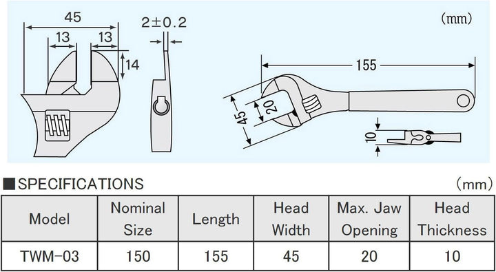 Verstellbar Schraubenschlüssel, Rollgabelschlüssel mit 2mm-dünnen Backen, ideal für Fahrrad, Motorra