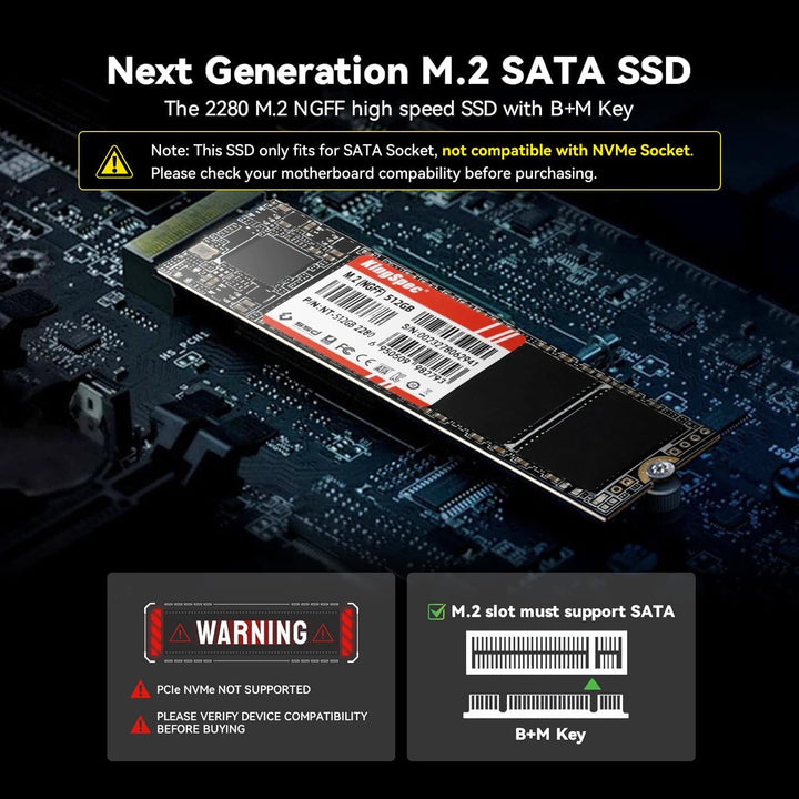 KingSpec 1TB M.2 SSD 2280, Interne Solid State Hard Drive-SATA iii 6Gb/s, M2 NGFF Disco Duro für Des