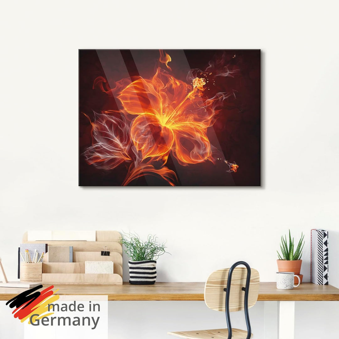 ARTland Glasbilder Wandbild Glas Bild einteilig 80x60 cm Querformat Blumen Feuerblume Feuer Flammen