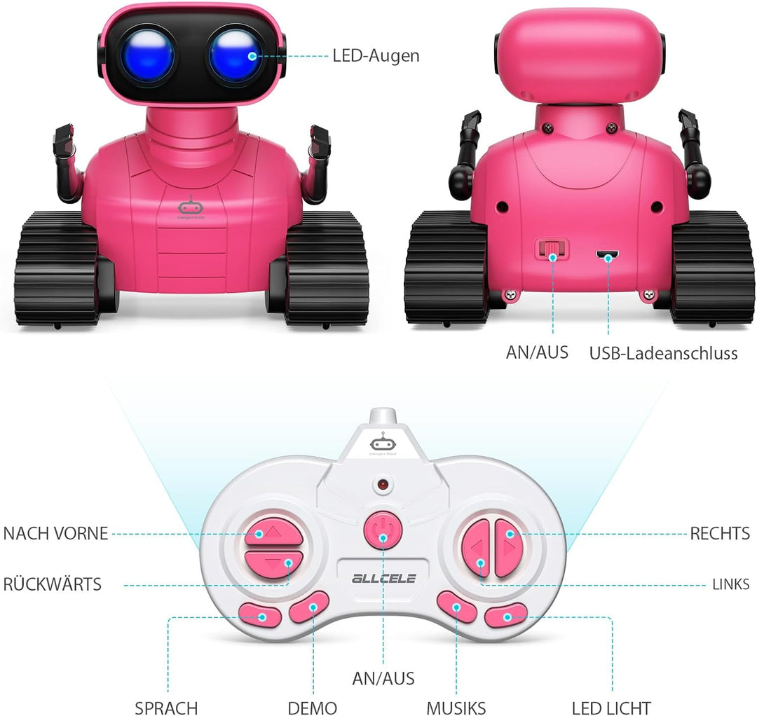 ALLCELE Roboter Kinder Spielzeug Mädchen RC Roboter Spielzeug mit Fernbedienung, Süss Aussehen, Inte