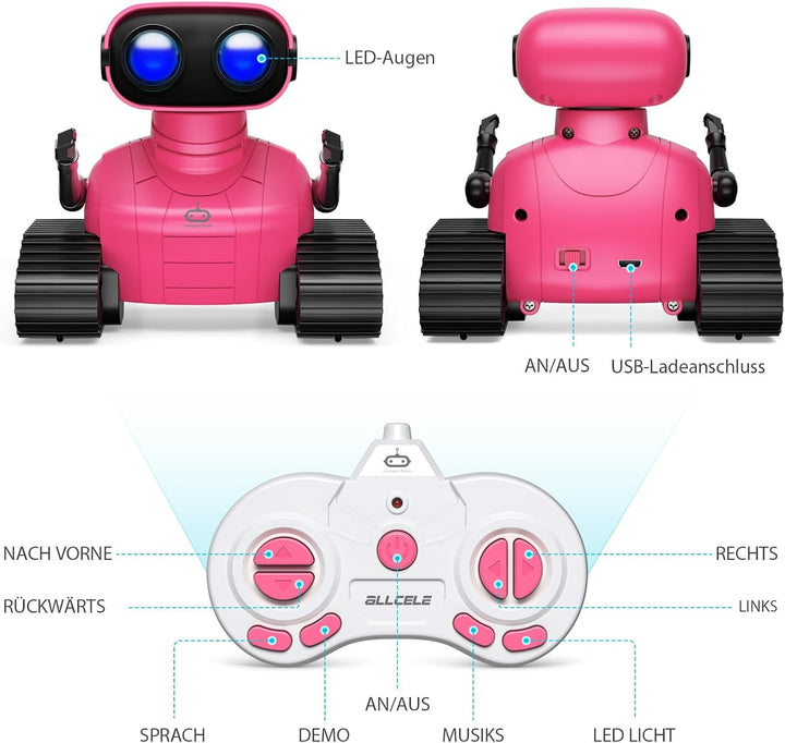 ALLCELE Roboter Kinder Spielzeug Mädchen RC Roboter Spielzeug mit Fernbedienung, Süss Aussehen, Inte