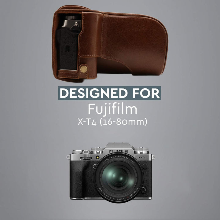 MegaGear Ever Ready MG1922 Kameratasche aus Echtleder, kompatibel mit Fujifilm X-T4 (XF16-80 mm), Br