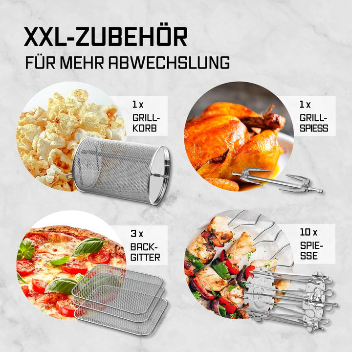 GOURMETmaxx Heissluftofen mit Panoramadach & Frontfenster 12,5 L | Heissluftfritteuse mit 9 Funktion