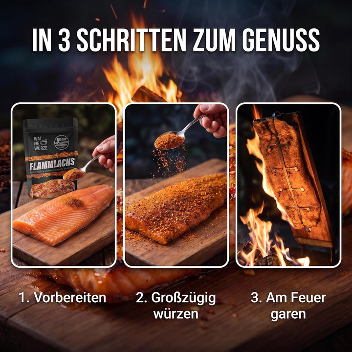 WAT NE WÜRZE Flammlachs Gewürz 300 g | Gewürzmischung für Lachs am Feuer, Fisch, Stremellachs & Stec