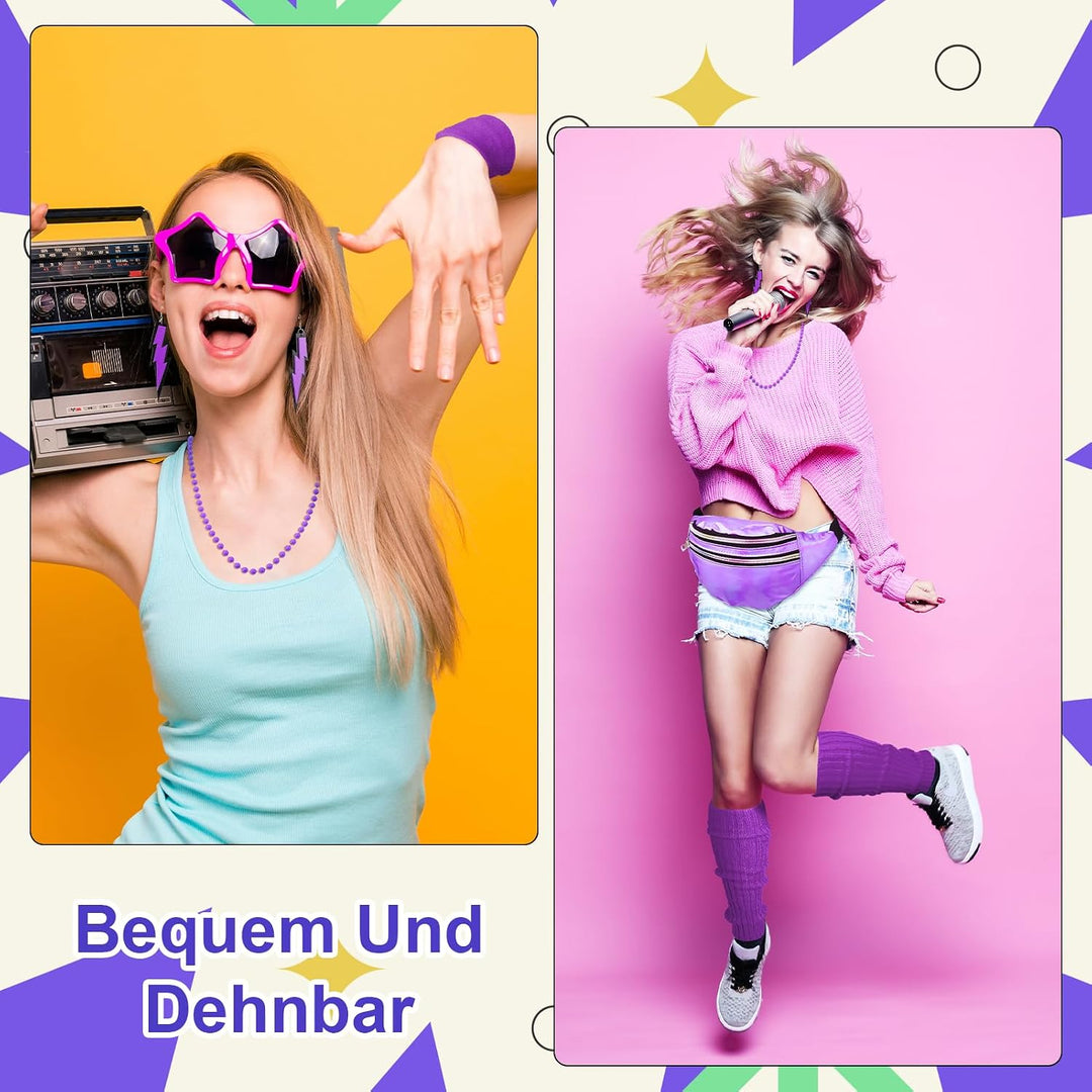 80er Jahre Outfit Damen, 90er Jahre Kostüm Kleidung Accessoires mit Bauchtasche, Stirnband, Beinwärm