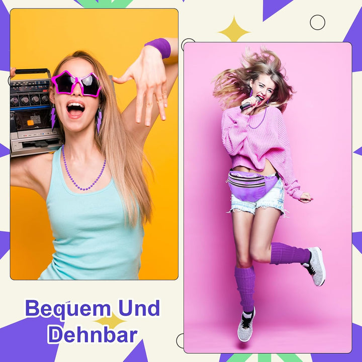 80er Jahre Outfit Damen, 90er Jahre Kostüm Kleidung Accessoires mit Bauchtasche, Stirnband, Beinwärm