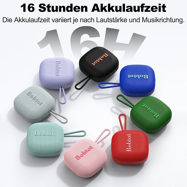 Bobtot Bluetooth Lautsprecher Kein, IPX7 Wasserdicht Kabellos Tragbar Musikbox, 16 Stunden Akkulaufz