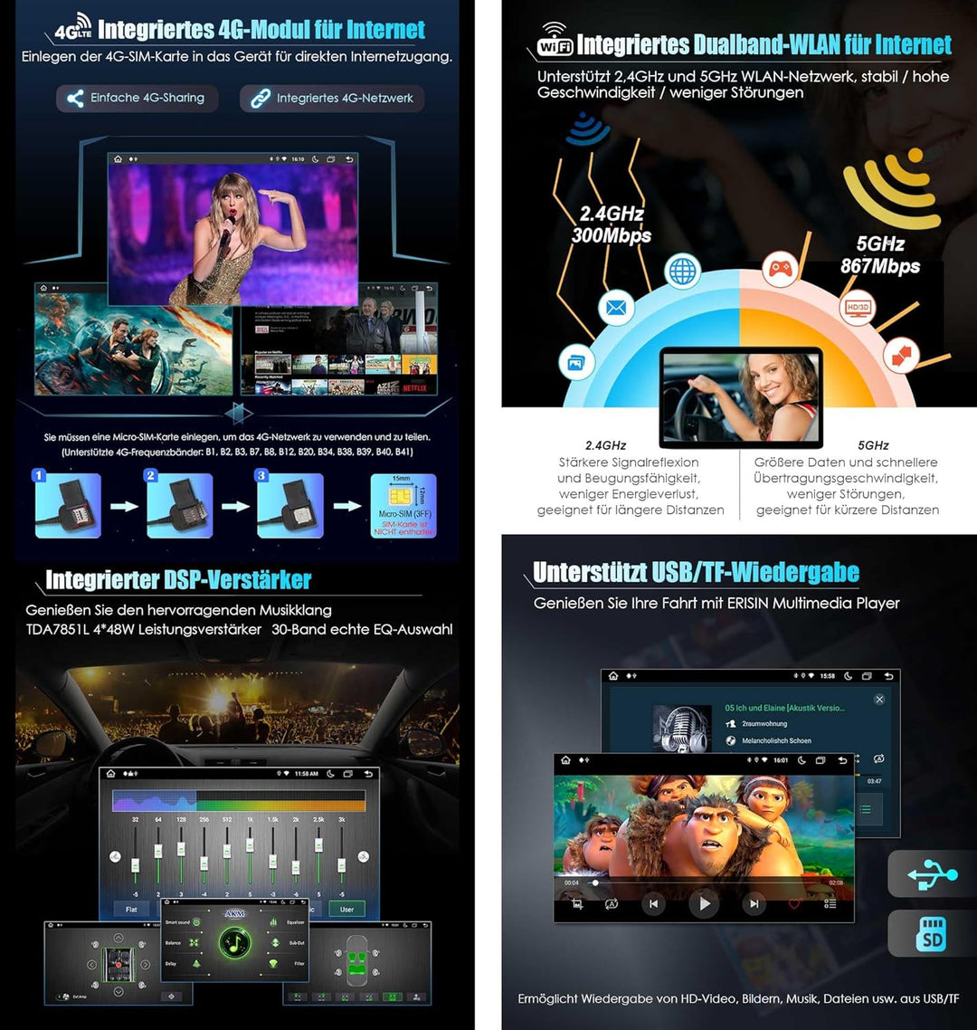 Erisin 7 Zoll 8-Kern 4GB+64GB Android 12 Autoradio Bluetooth mit GPS Navi Für Mercedes Benz SLK Klas