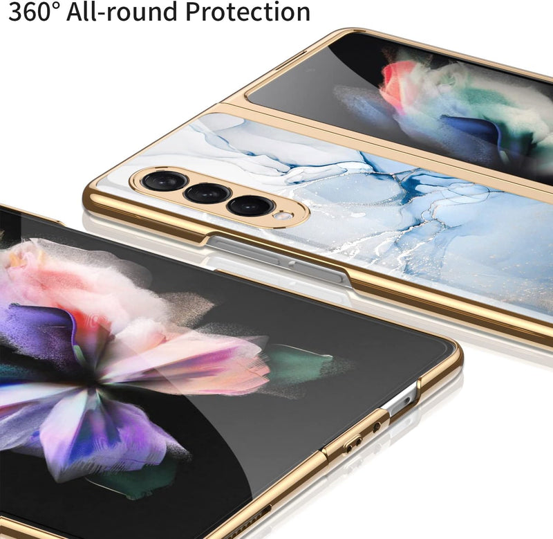 COQUE Galaxy Z Fold 4 5G Hülle,ultradünnes 9H Glas glänzend lackierte Handyhülle,Faltbare Handyhülle