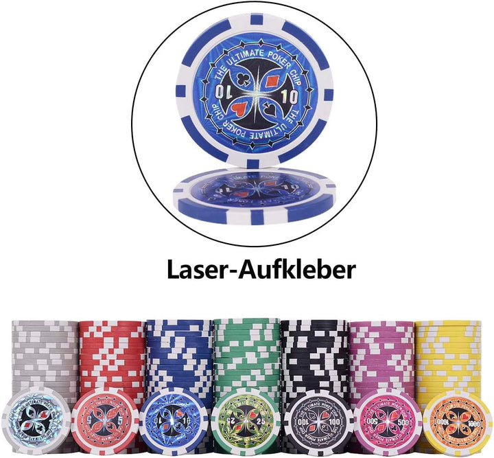 COSTWAY Pokerset Pokerkoffer 300 Laser-Chips Alukoffer inkl. Komplettset (Silber), Silber