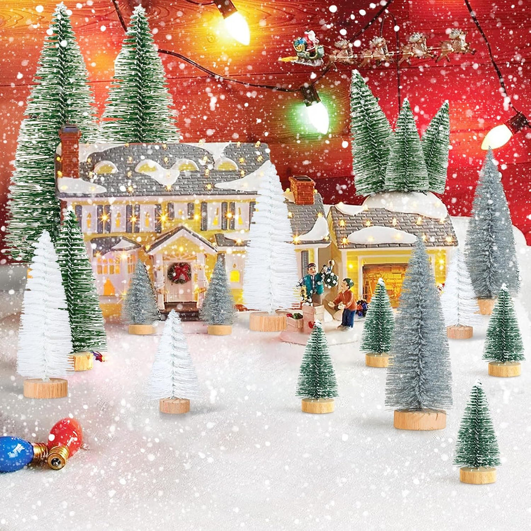 16 Stück Mini Tannenbaum Deko Klein Weihnachtsbaum Grün Silber Weiss, Künstlich Miniatur Weihnachtsb