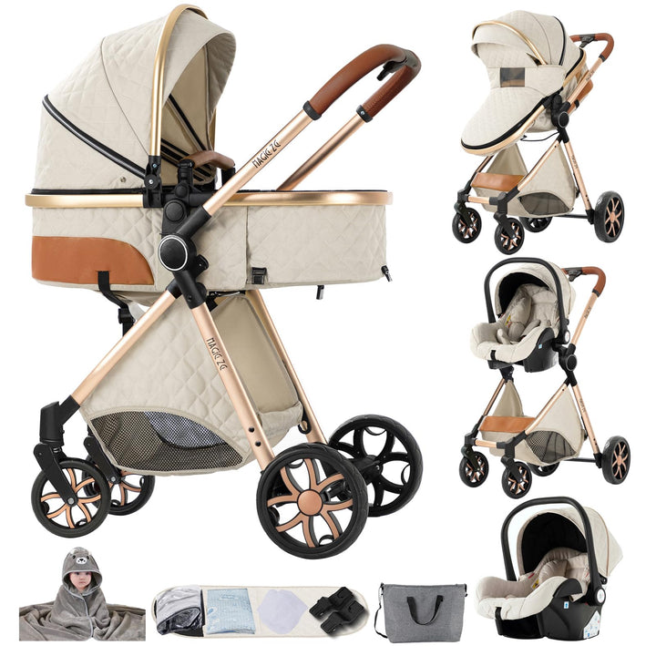 NADDLILY Kinderwagen 3 in 1, Buggy mit Umkehrbarem Zwei-Wege-Schub, Kinderwagen mit Faltbarem Tragba