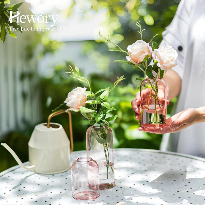 Hewory Kleine Vasen für Tischdeko: 6er Set Rosa Deko Vase Rosa Glaszylinder Vase Glas, Klein Glasvas