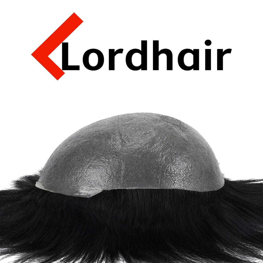 Lordhair Perücke für Herren, Toupet Herren aus natürlichem Echthaar, 0,08 mm vorn, 1/2 Zoll, V-loope