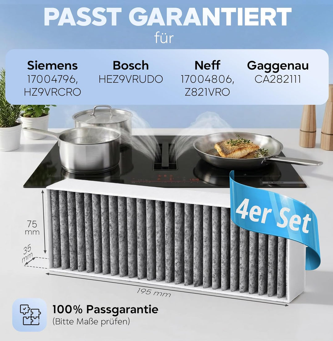 Aktivkohle Filter Dunstabzugshaube [4 Stück] Siemens HZ9VRCR0, Bosch HEZ9VRUD0, Bosch Siemens 170047