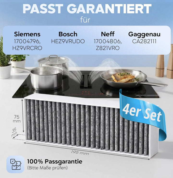 Aktivkohle Filter Dunstabzugshaube [4 Stück] Siemens HZ9VRCR0, Bosch HEZ9VRUD0, Bosch Siemens 170047