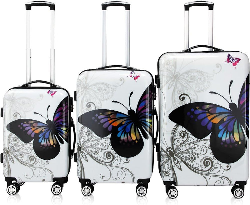 Monzana® Hartschalenkoffer Set Butterfly Basic Reisekoffer Set Komplettset Trolley Koffer ABS mit PC