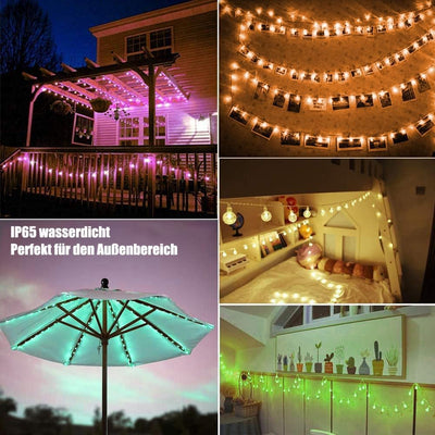 60 LED Lichterkette Aussen Strom, Erweiterbar Bunt Globe Lichterkette Innen, 10M 16 Farben Kristall