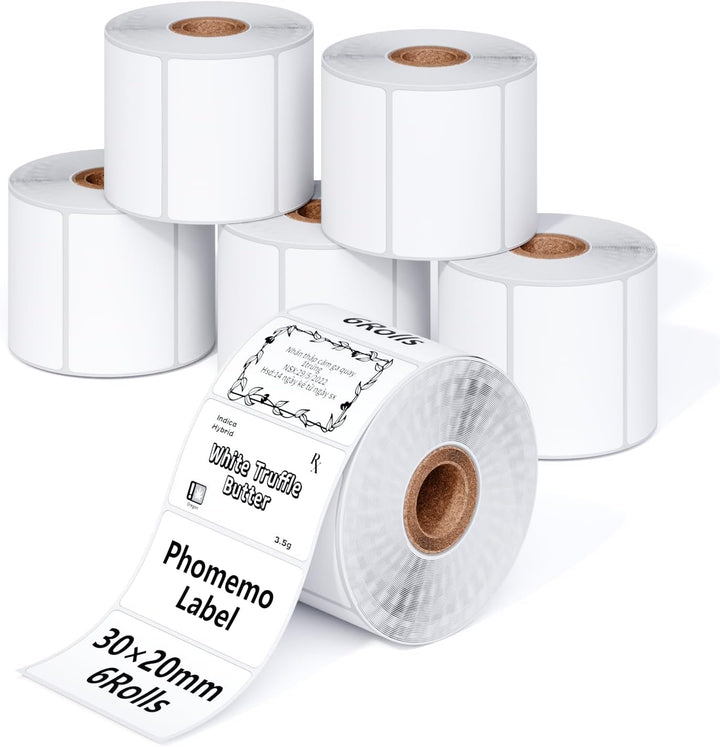 Phomemo M110 Etiketten - 6 Rollen M110/M220/M221/M120/M200 Thermo-Etikettenpapier 30x20mm (1.18„ x 0
