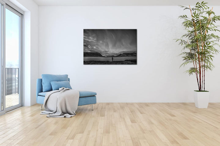 deyoli mystische Nordlichter am Abendhimmel Effekt: Schwarz&amp;Weiss, Format: 120x80 als Leinwandbild,