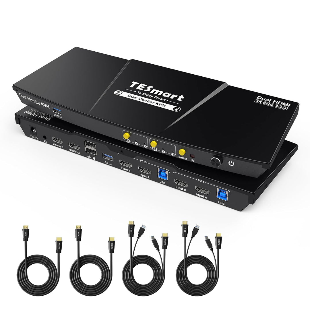 TESmart USB 3.0 HDMI KVM Switch 2 Monitore, 2 PC 2 Monitor Switch 4K60Hz mit EDID Emulator, Audio&Mi