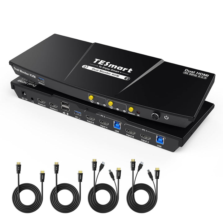 TESmart USB 3.0 HDMI KVM Switch 2 Monitore, 2 PC 2 Monitor Switch 4K60Hz mit EDID Emulator, Audio&Mi