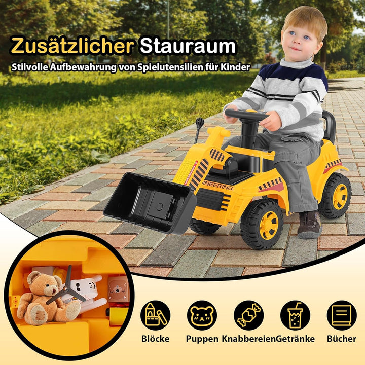 DREAMADE Bagger zum draufsitzen, Kinder Sitzbagger mit Flexibler Schaufel & Hupe & Kippschutz, Aufsi