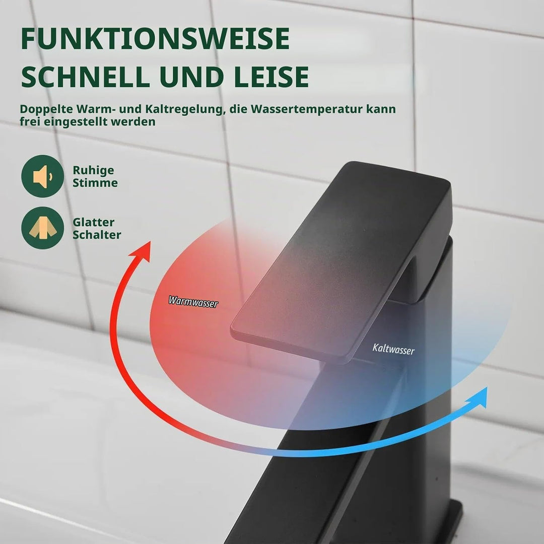 Einloch-Waschtischarmatur eckig Schwarz,Einhebelmischer mit Keramikkartusche, aus Edelstahl(1, Schwa
