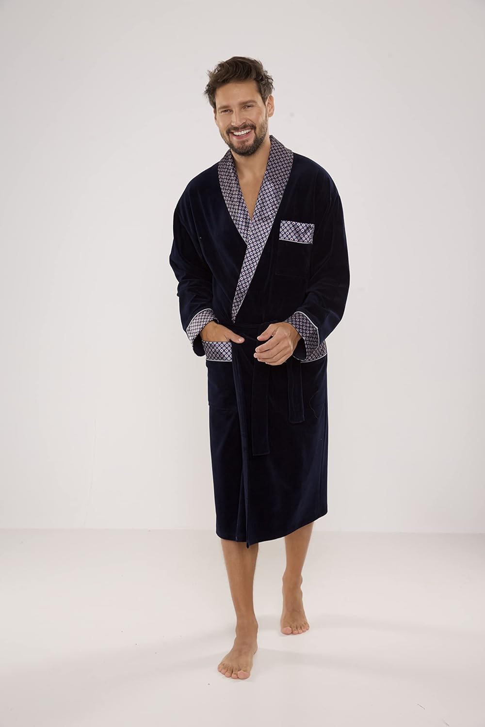 FOREX Lingerie edler und hochwertiger Baumwoll-Bademantel Herren-Mantel M Marine, M Marine